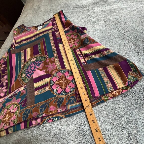 Vtg Patchwork Womens Top Size 3X Floral Boho Gemoetric Western Satin USA 18070 - Picture 3 of 7